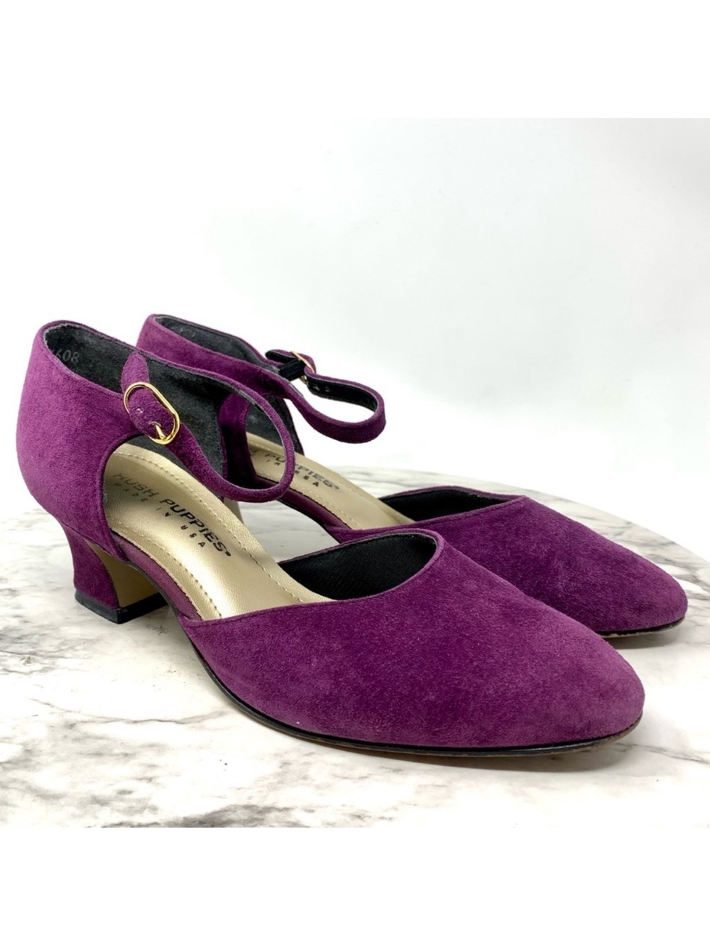 VTG Hush Puppies Purple Suede D’Orsay Mary Janes *8-8.5 Retro Whimsigoth Costume